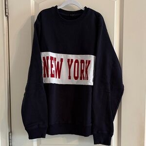 Brandy Melville Navy Crewneck with White Panel & Red 'NEW YORK'